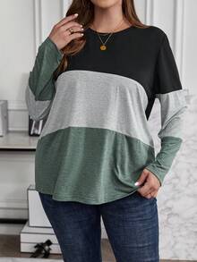 SHEIN LUNE Plus Size Women's Colorblock T-shirt - Multicolor - View 5