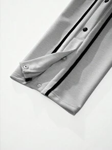 Manfinity Homme Loose Fit Men's Contrast Piping Button Side Drawstring Waist Sweatpants - Grey - View 4