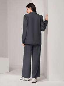 Mulvari Chất rắn Có màu sắc Có nút Cổ áo tây Áo vest Và Quần Bộ - Màu xám đen - Xem 2