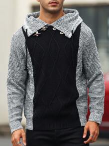 Manfinity Homme Hombres Jersey de dos tonos con cordón con capucha - Negro - Ver 4