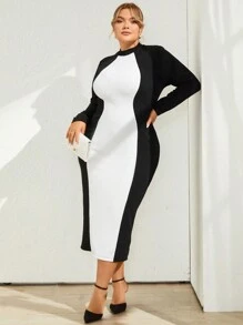 SHEIN Privé Talla grande Vestido ajustado de dos tonos de cuello alto