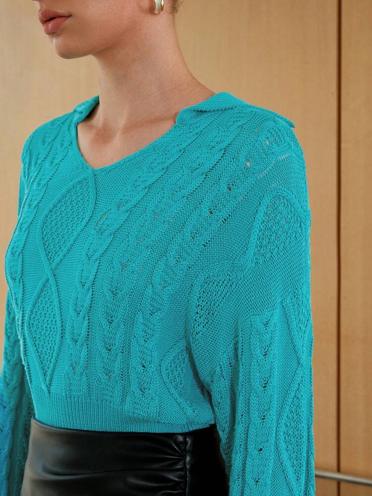 Solid Cable Knit Pullover Fall Winter Sweater