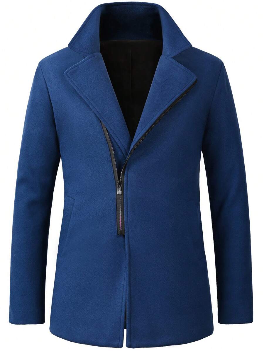 Manfinity Homme 男士拉鏈開襟花呢外套 - 藏蓝色 - 查看 1