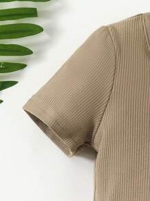 SHEIN Tween Girl Square Neck Ribbed Knit Bodysuit