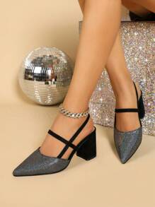 女士高跟涼鞋，華麗舒適的面料，展現優雅，適合日常穿著，度假，聖誕派對 - 黑色 - 查看 2