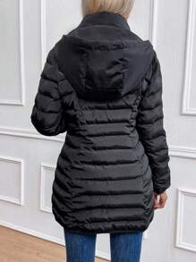 SHEIN LUNE Áo khoác có mũ trùm đầu có khóa kéo phía trước dành cho nữ Quần áo mùa đông - màu đen - Xem 2