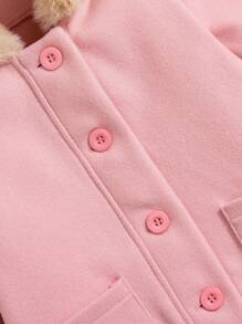 SHEIN 女童淑女風連帽毛呢大衣 - 粉色 - 查看 5
