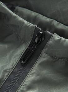 Manfinity Homme Nam Lá thư In Dây kéo mặt trước áo có mũ Áo khoác - xanh quân đội - Xem 5