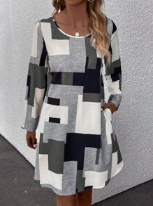 EMERY ROSE Geometric Print Dress - Grey - View 4