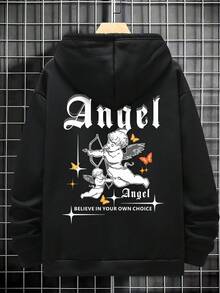 Manfinity EMRG Men's Hoodie With Printed Slogan And Angel Pattern - Black - View 3