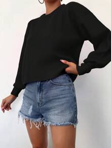EURMUSE Women's Drop Shoulder Round Neck Sweater - Black - View 5