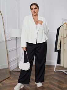 SHEIN Essnce 大碼雙排釦西裝外套 - 白色 - 查看 5