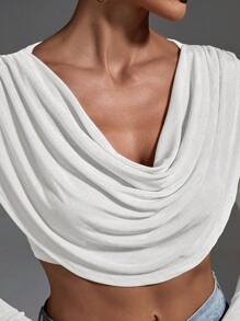 SHEIN Privé 披肩領長袖短上衣 - 白色 - 查看 5