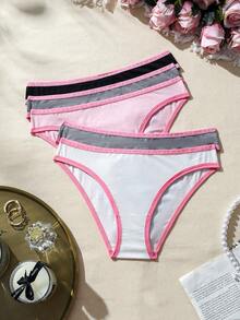 SHEIN 5 Unids/set Bragas Triangulares Con Borde Estampado De Letras - Multicolor - Ver 7