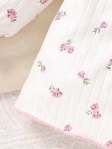 嬰兒女士新鮮花卉圖案蕾絲修剪家居服 - 粉色 - 查看 5