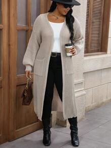 Calvaya Áo khoác cardigan dáng rộng có túi đôi thả vai - Màu be - Xem 4