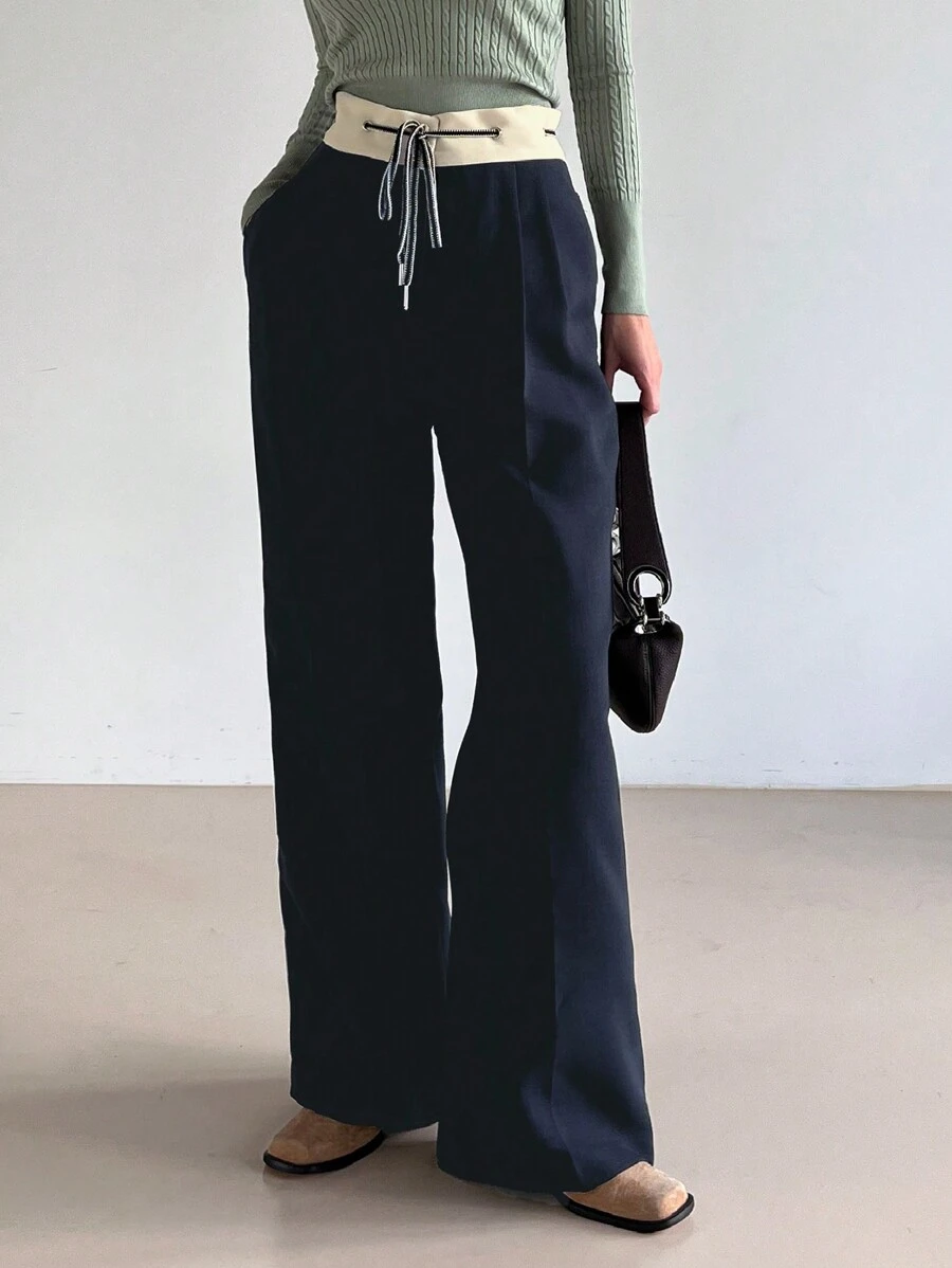 DAZY 撞色抽绳设计西装裤商务装 - 藏蓝色 - 查看 1