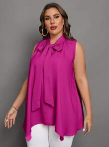SHEIN Clasi Plus Tie Neck Asymmetrical Hem Blouse