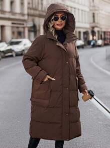 SHEIN Unity Abrigo con bolsillo con solapa de hombros caídos con capucha - Café integral - Ver 3