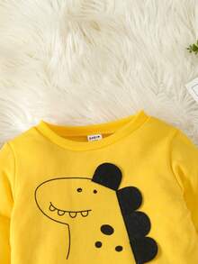 Baby Boy Dinosaur Print 3D Design Pullover & Sweatpants - Yellow - View 4