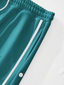 Manfinity Homme 宽松版型男式撞色带设计纽扣侧抽绳腰运动裤 - 藏蓝色 - 查看 6