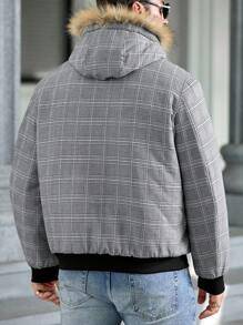 Manfinity VCAY Chaqueta acolchada con capucha con cremallera, con estampado a cuadros y ribete de felpa, de corte holgado y talla grande para hombre, para otoño e invierno - Multicolor - Ver 2
