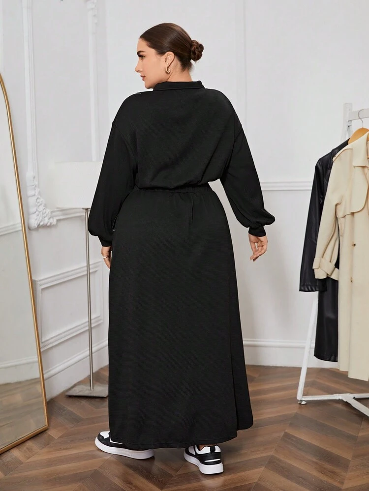 Plus Contrast Piping Drop Shoulder Crop Pullover & Skirt