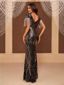 SHEIN Belle Của phụ nữ Chính thức Đầm dạ hội Với Thêu , Hạt , Tua , Người yêu Vòng cổ Và Thon gọn - Nhiều màu - Xem 4