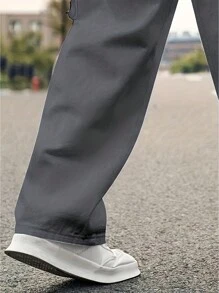 Men's Solid Color Pocket Design Casual Cargo Pants, For Fall