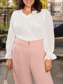 SHEIN Frenchy Plus Swiss Dot Flounce Sleeve Blouse - White - View 7