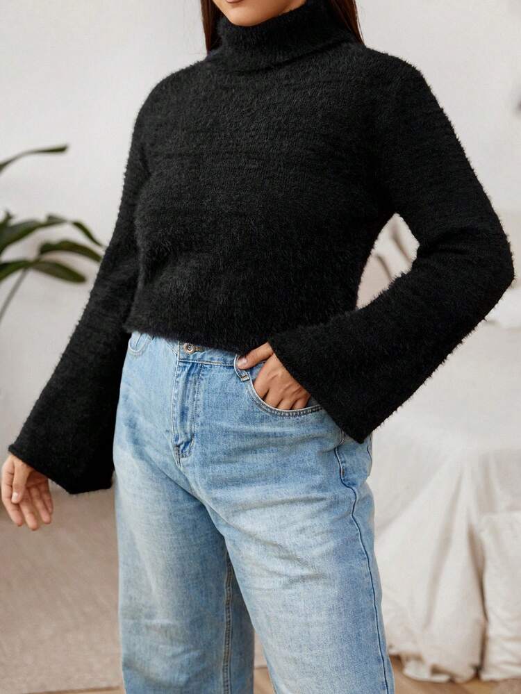 Plus Turtleneck Fluffy Knit Sweater Knit Pullover Fall Winter Sweater