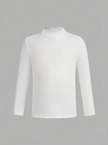 Kleine Mädchen Lässig einfaches Langarm T-Shirt, geeignet für Frühling und Herbst, Weiß Rollkragen, Kinder Weiß Rollkragen