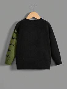SHEIN Young Boy Cartoon Crocodile Pattern Drop Shoulder Sweater - Black - View 2