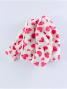 SHEIN 女小童愛心圖案絨毛外套 - 白色 - 查看 1