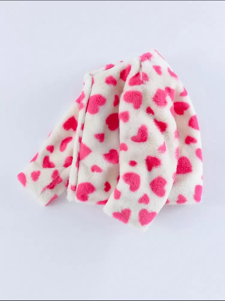 Young Girl Heart Pattern Teddy Coat