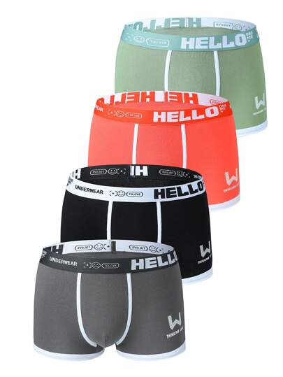 Men's Breathable Four Seasons Letter Printed Boxer Briefs (4pcs/set)