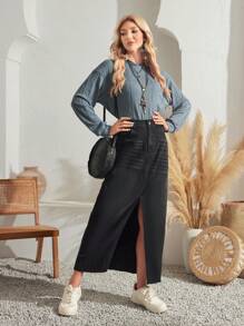 SHEIN LUNE Gonna in denim vita alta a fessura alta