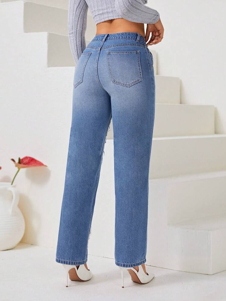 Raw Trim Straight Leg Jeans