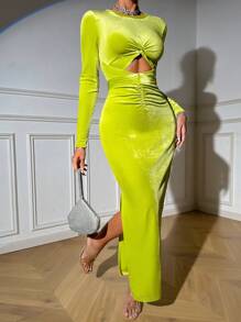 Allurite Cut Out Ruched Split Thigh Dress - Multicolor - View 1