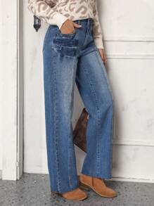 SHEIN LUNE High Waist Straight Leg Jeans - Blue - View 5