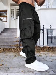 Manfinity LEGND Pantalones Rectos Holgados De Talla Grande Para Hombres Con Bolsillo Volteable - Negro - Ver 6