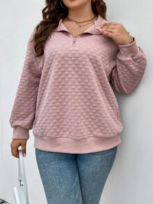 Celure Kích thước lớn Màu hồng Tay áo dài Dây kéo Thiết kế Áo nỉ - Hồng - Xem 4