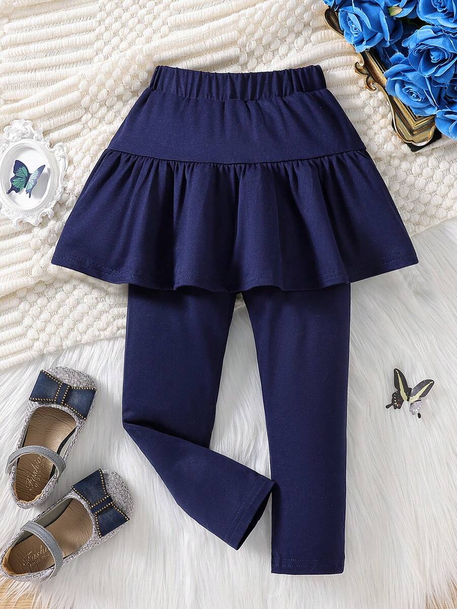 SHEIN Chica Joven Leggings bajo con fruncido 2 en 1 - azul real - Ver 1