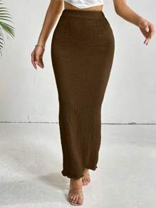 SHEIN Privé Women's Bodycon Maxi Skirt - Brown - View 1