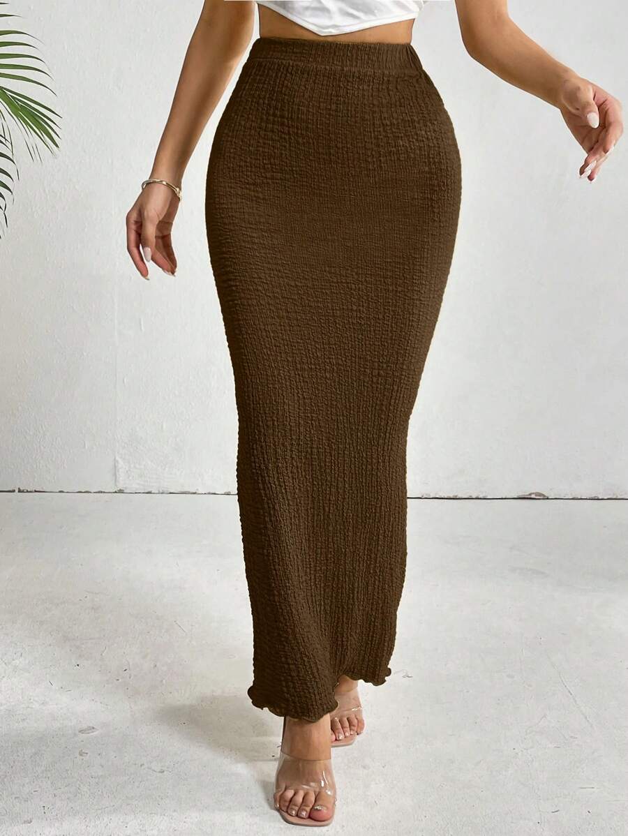 SHEIN Privé Women's Bodycon Maxi Skirt - Brown - View 1