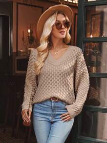 SHEIN LUNE Thả vai Áo len - Màu Khaki - Xem 1