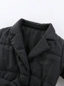 SHEIN 小女孩秋冬中長保暖外套休閒收腰套裝設計新款到貨 - 黑色 - 查看 3