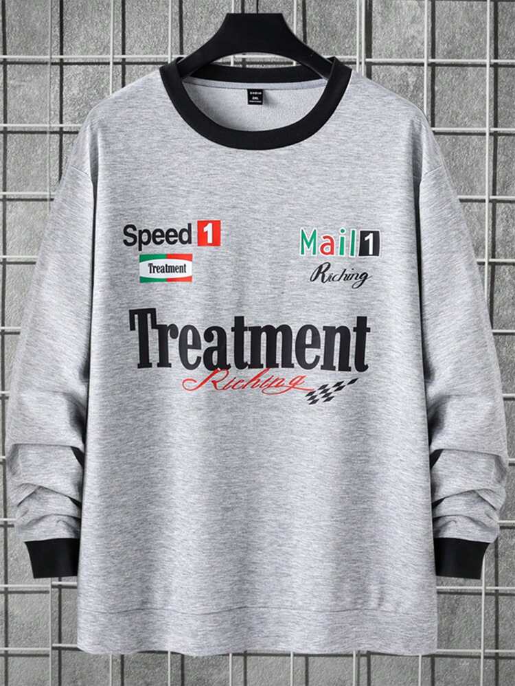 Men Plus Letter Graphic Contrast Trim Sweatshirt