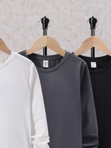 SHEIN 男大童3入組字母補丁細節T恤 - 灰色 - 查看 7