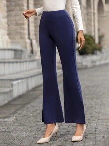 SHEIN LUNE Solid Flare Leg Pants - Royal Blue - View 4